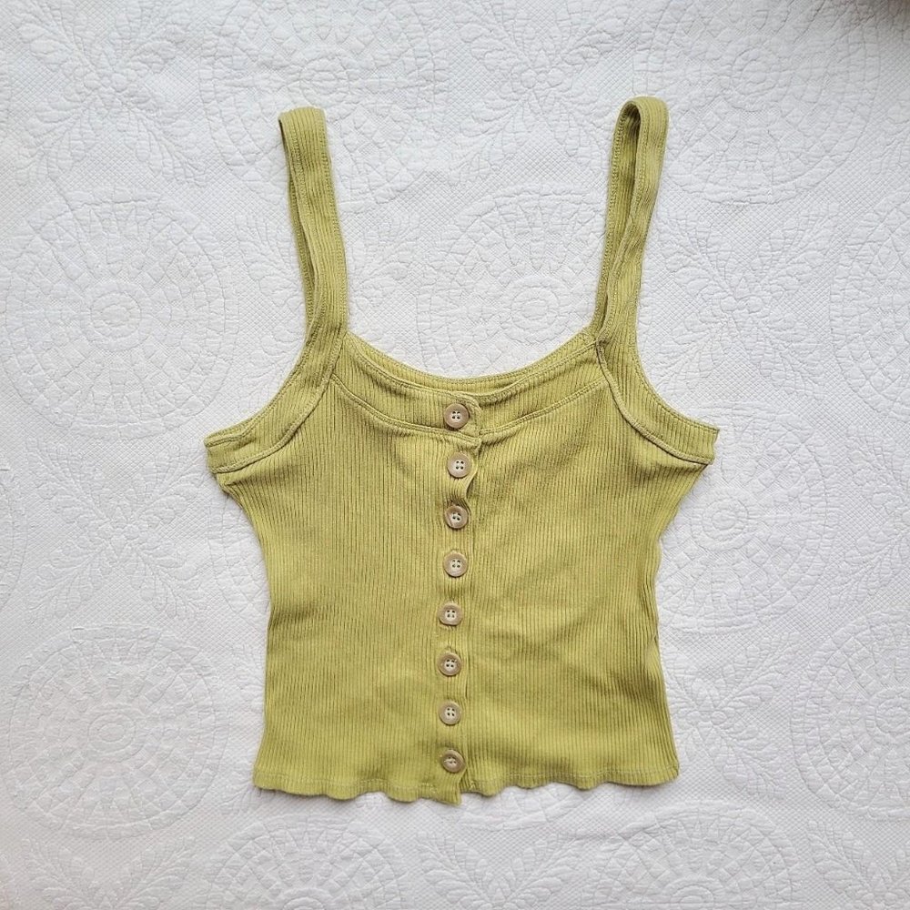 Free People Olive Green Button Tank Top